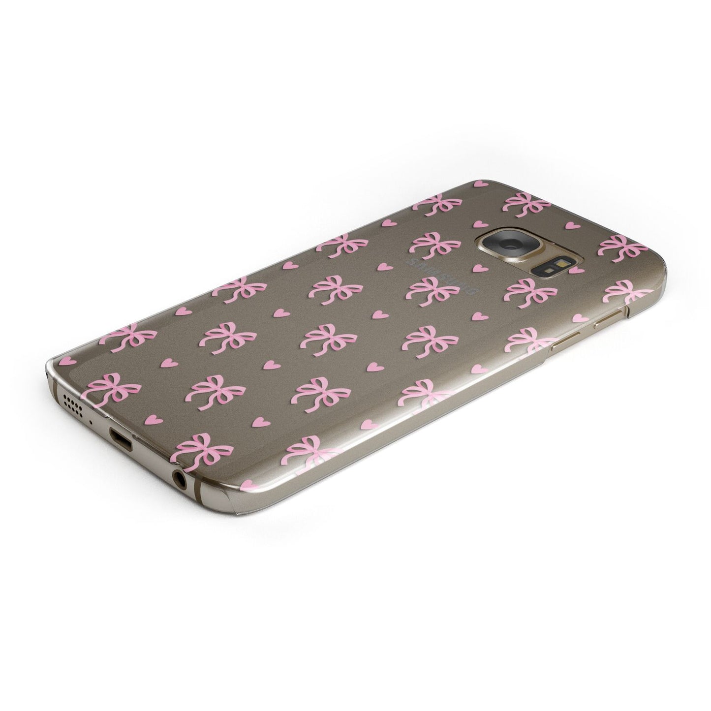 Pink Bow and Heart Protective Samsung Galaxy Case Angled Image