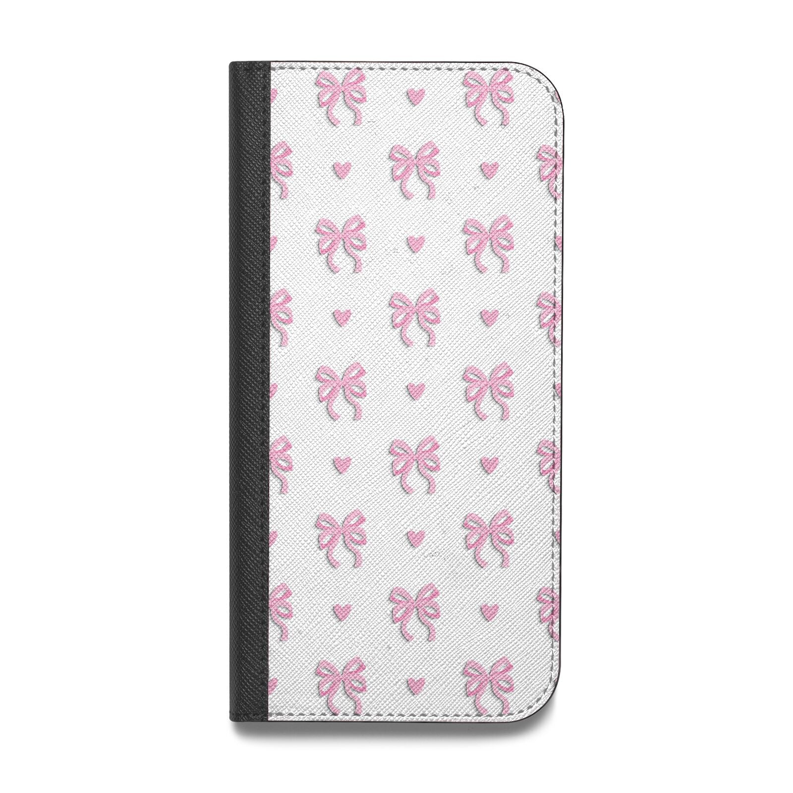 Pink Bow and Heart Vegan Leather Flip iPhone Case