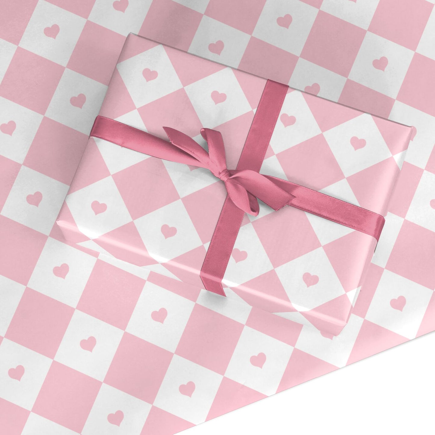 Pink Heart Checkered Custom Wrapping Paper