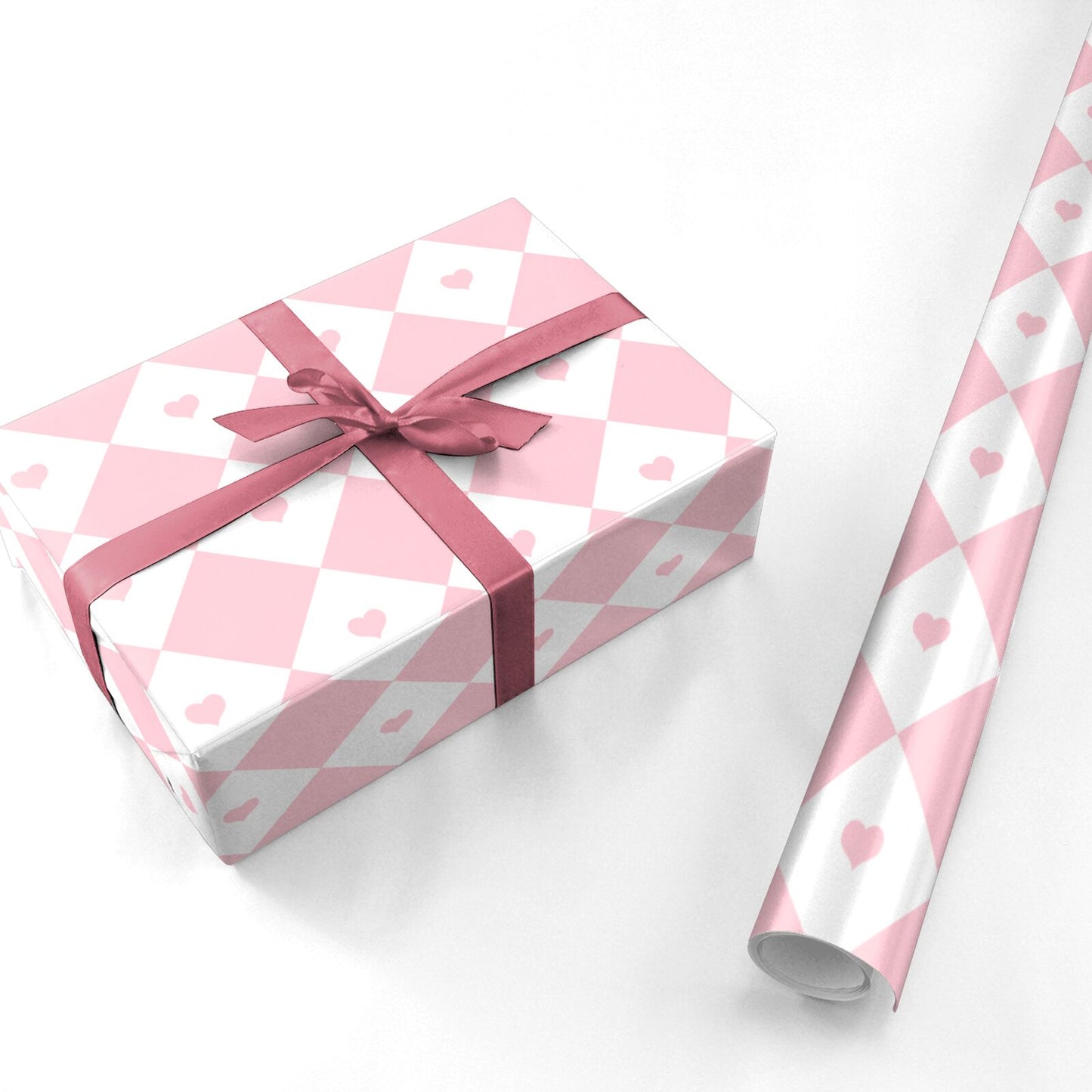 Pink Heart Checkered Personalised Wrapping Paper