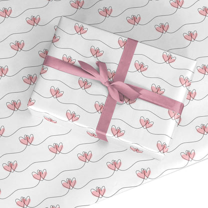 Pink Love Heart Line Art Custom Wrapping Paper