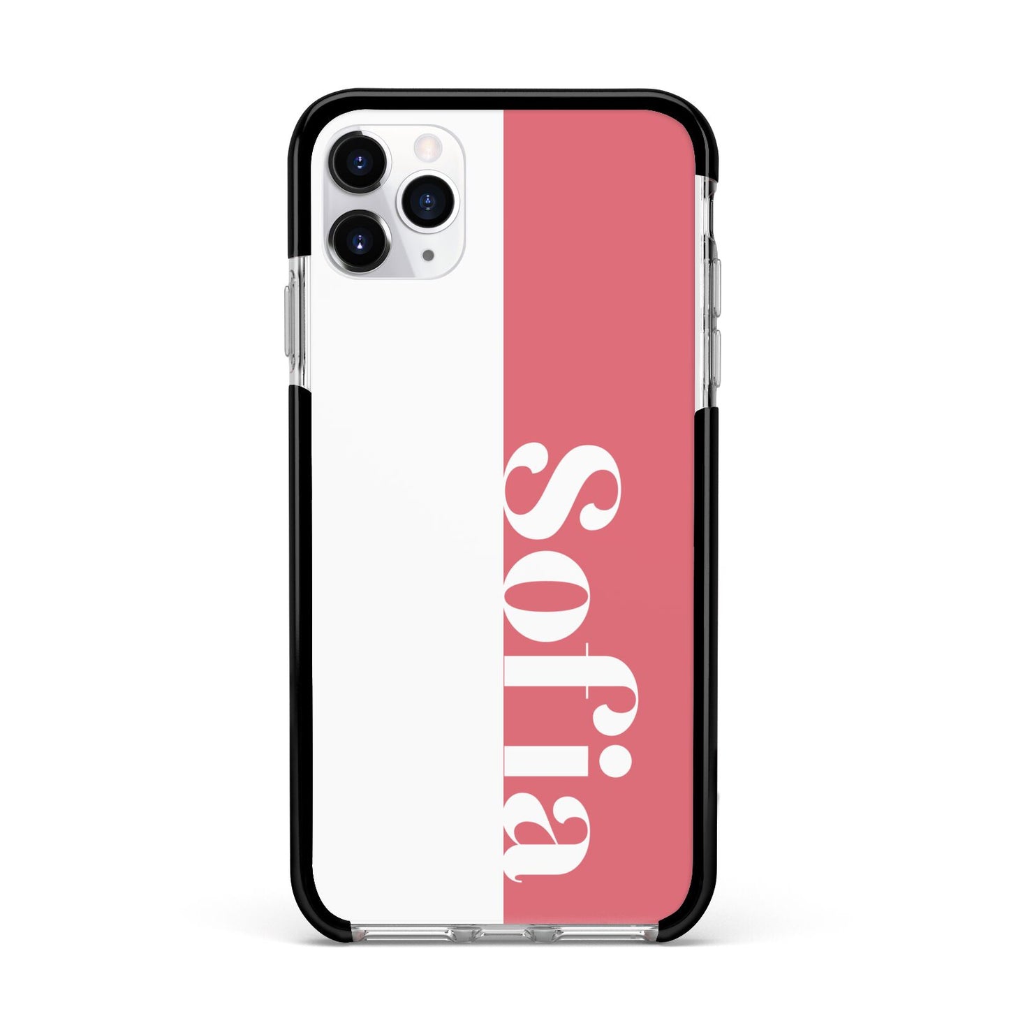 Pink White Personalised Apple iPhone 11 Pro Max in Silver with Black Impact Case