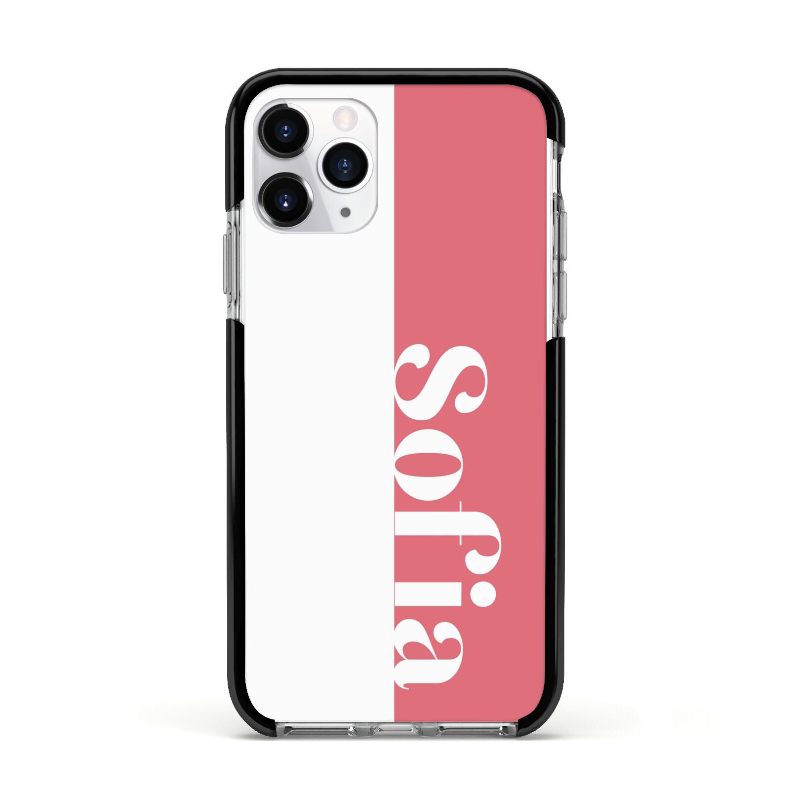 Pink White Personalised Apple iPhone 11 Pro in Silver with Black Impact Case