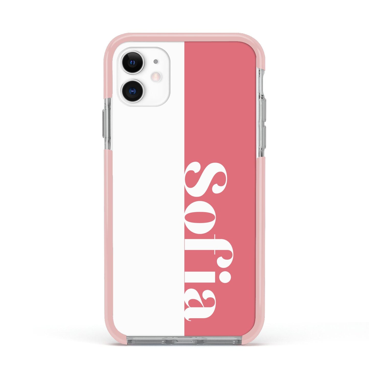 Pink White Personalised Apple iPhone 11 in White with Pink Impact Case