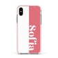 Pink White Personalised Apple iPhone Xs Impact Case Pink Edge on Silver Phone