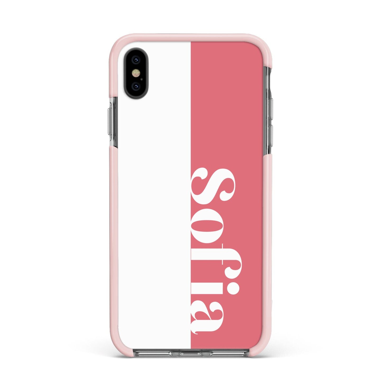 Pink White Personalised Apple iPhone Xs Max Impact Case Pink Edge on Black Phone