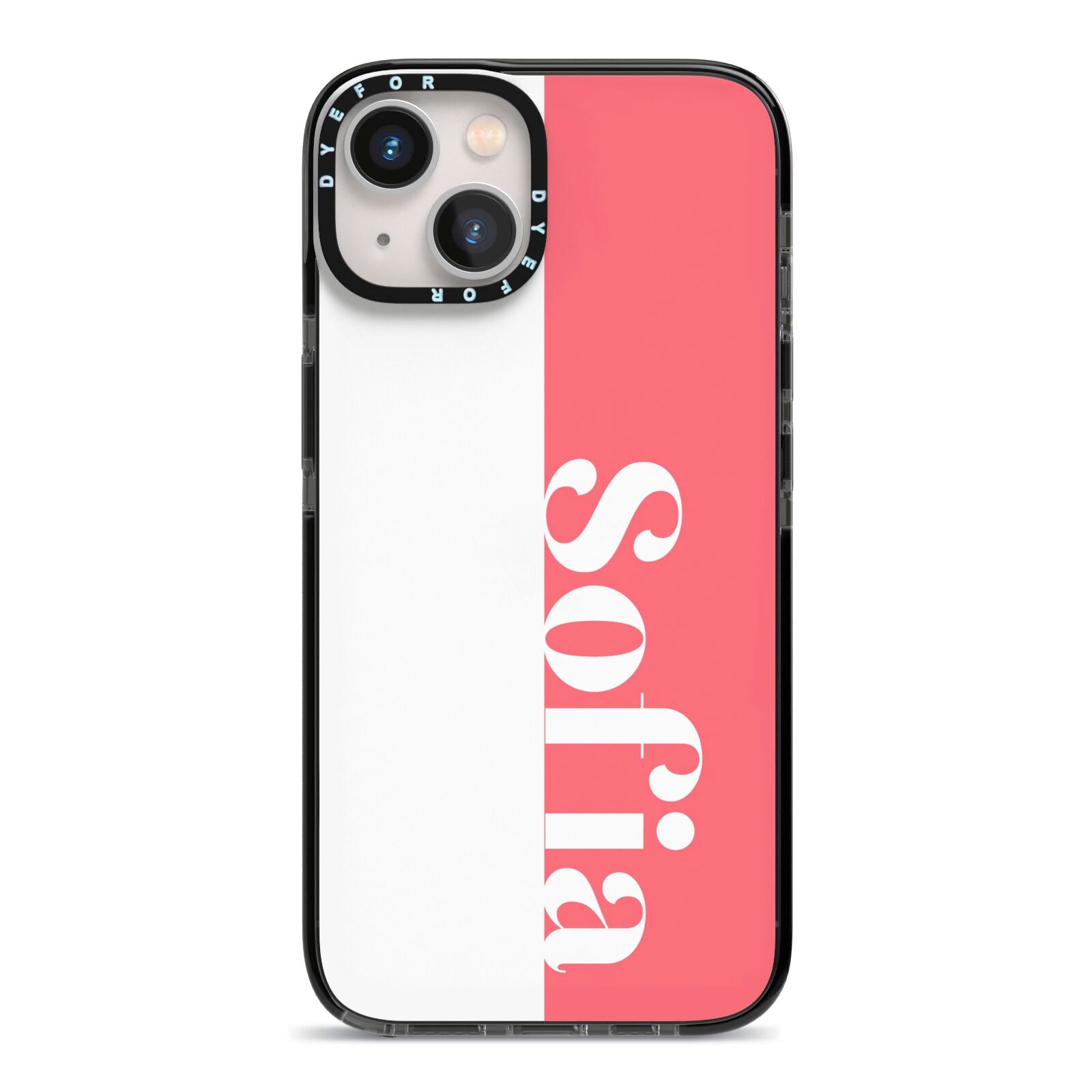 Pink White Personalised iPhone 13 Black Impact Case on Silver phone