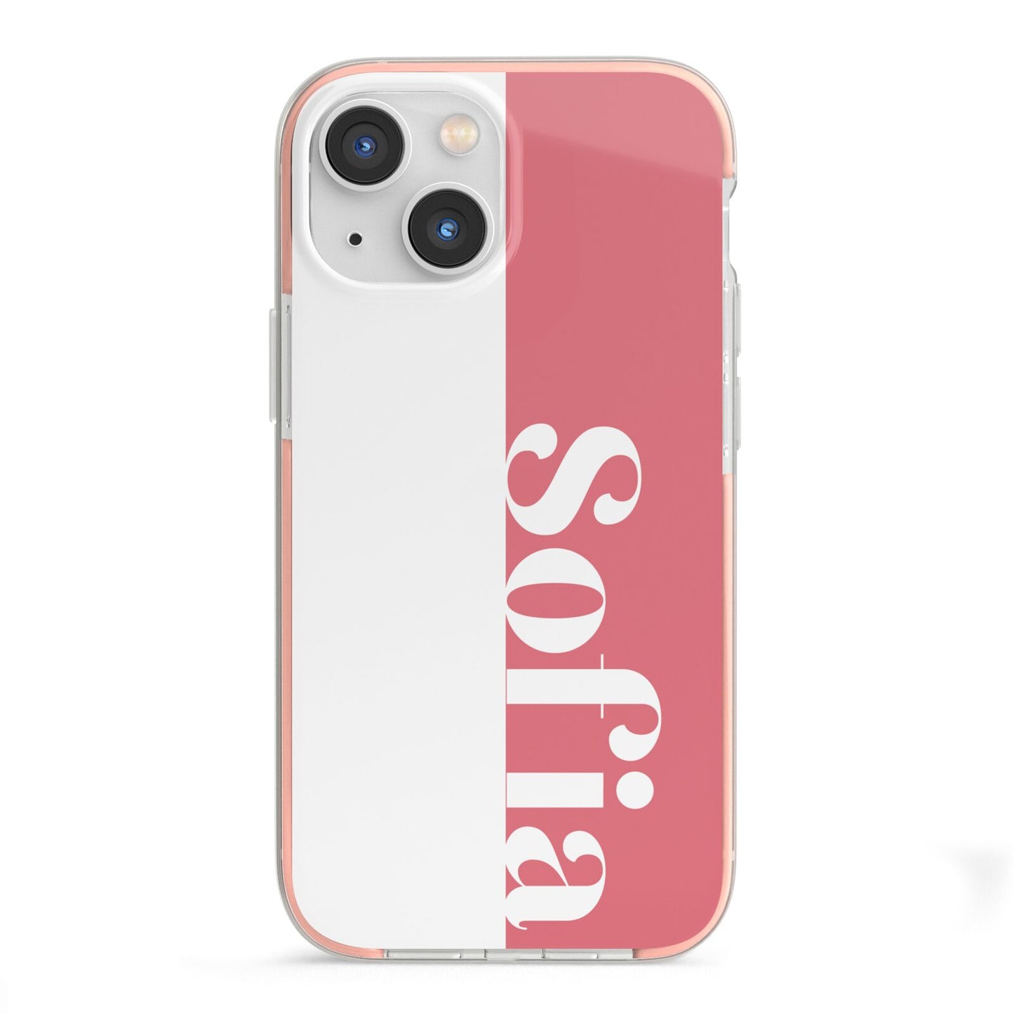 Pink White Personalised iPhone 13 Mini TPU Impact Case with Pink Edges