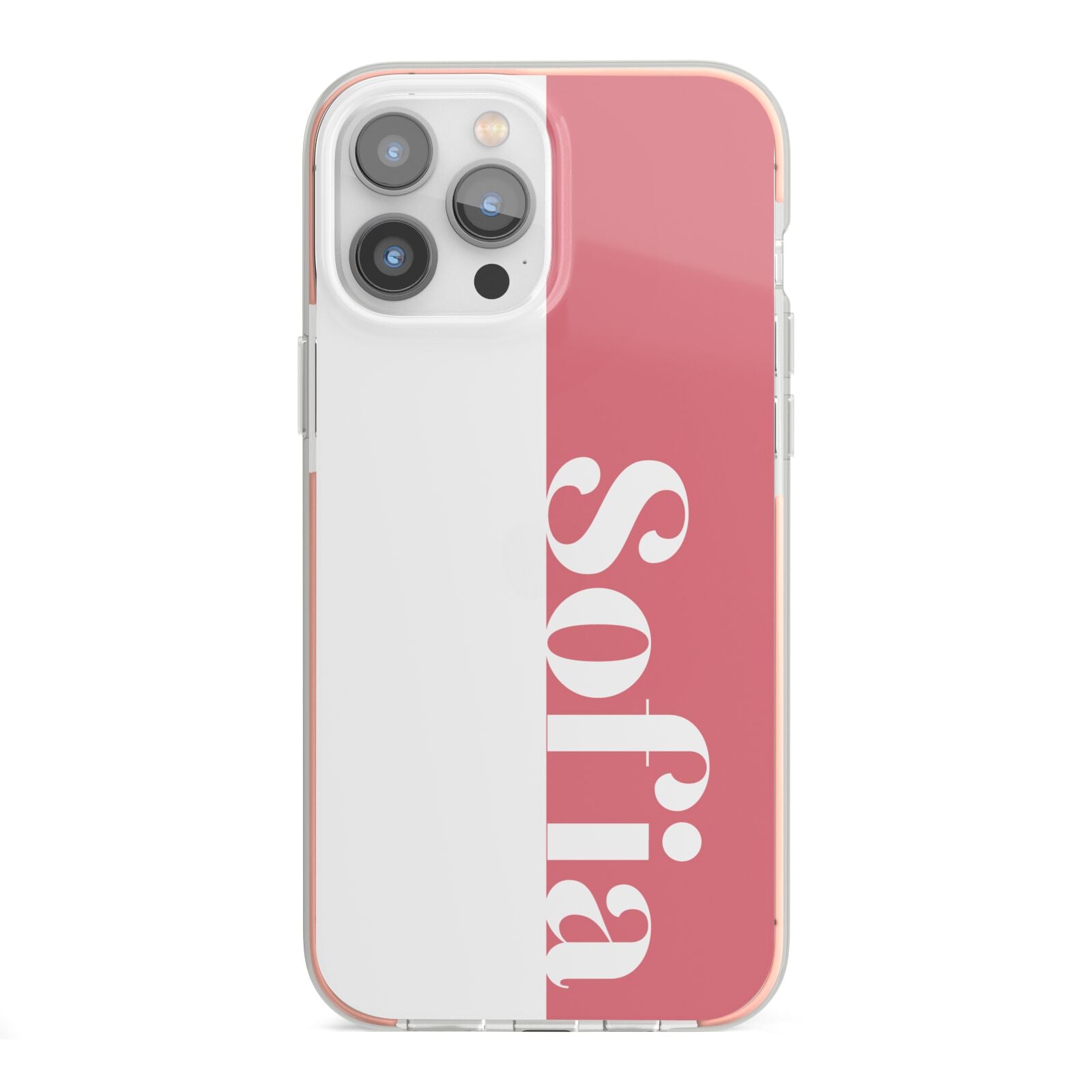 Pink White Personalised iPhone 13 Pro Max TPU Impact Case with Pink Edges