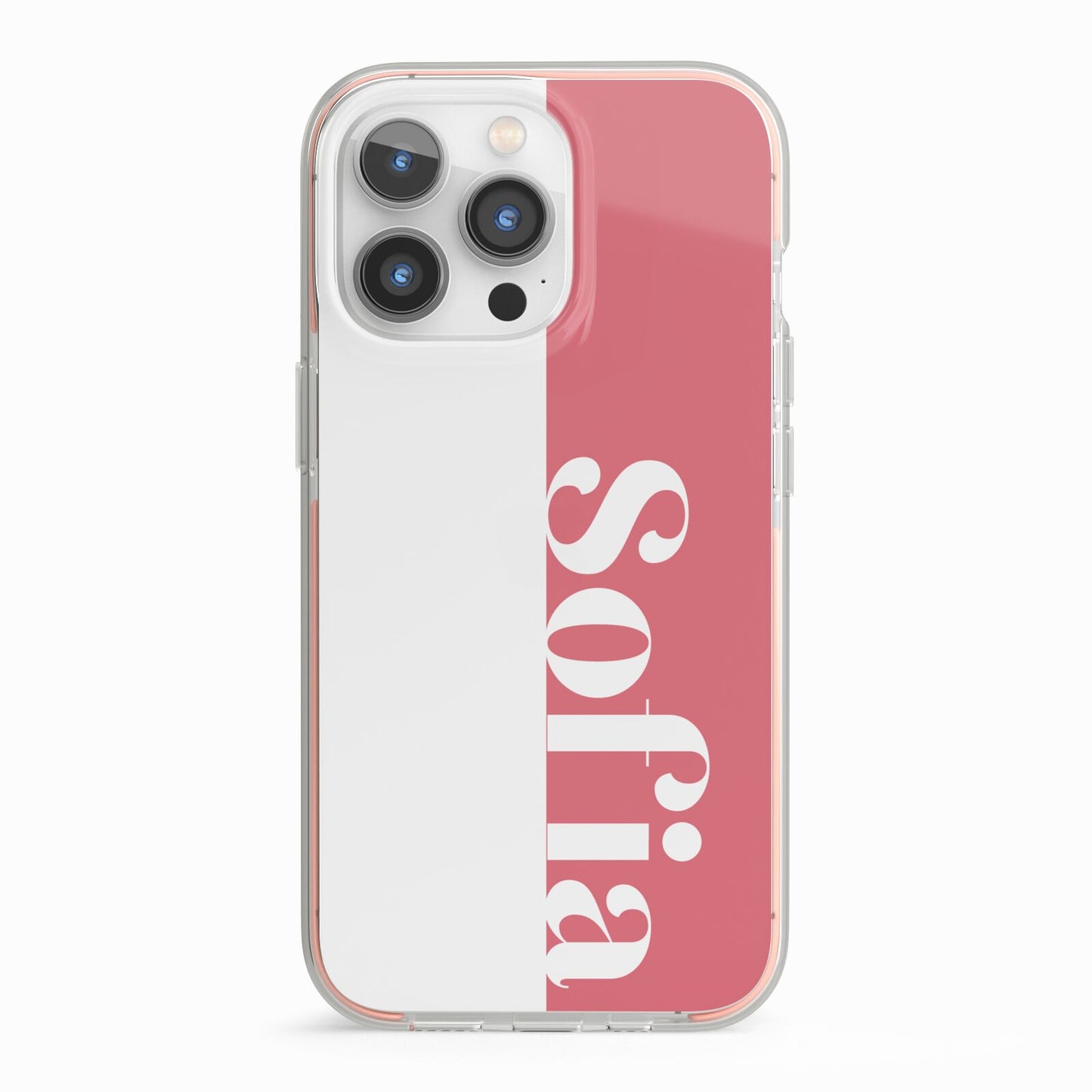 Pink White Personalised iPhone 13 Pro TPU Impact Case with Pink Edges