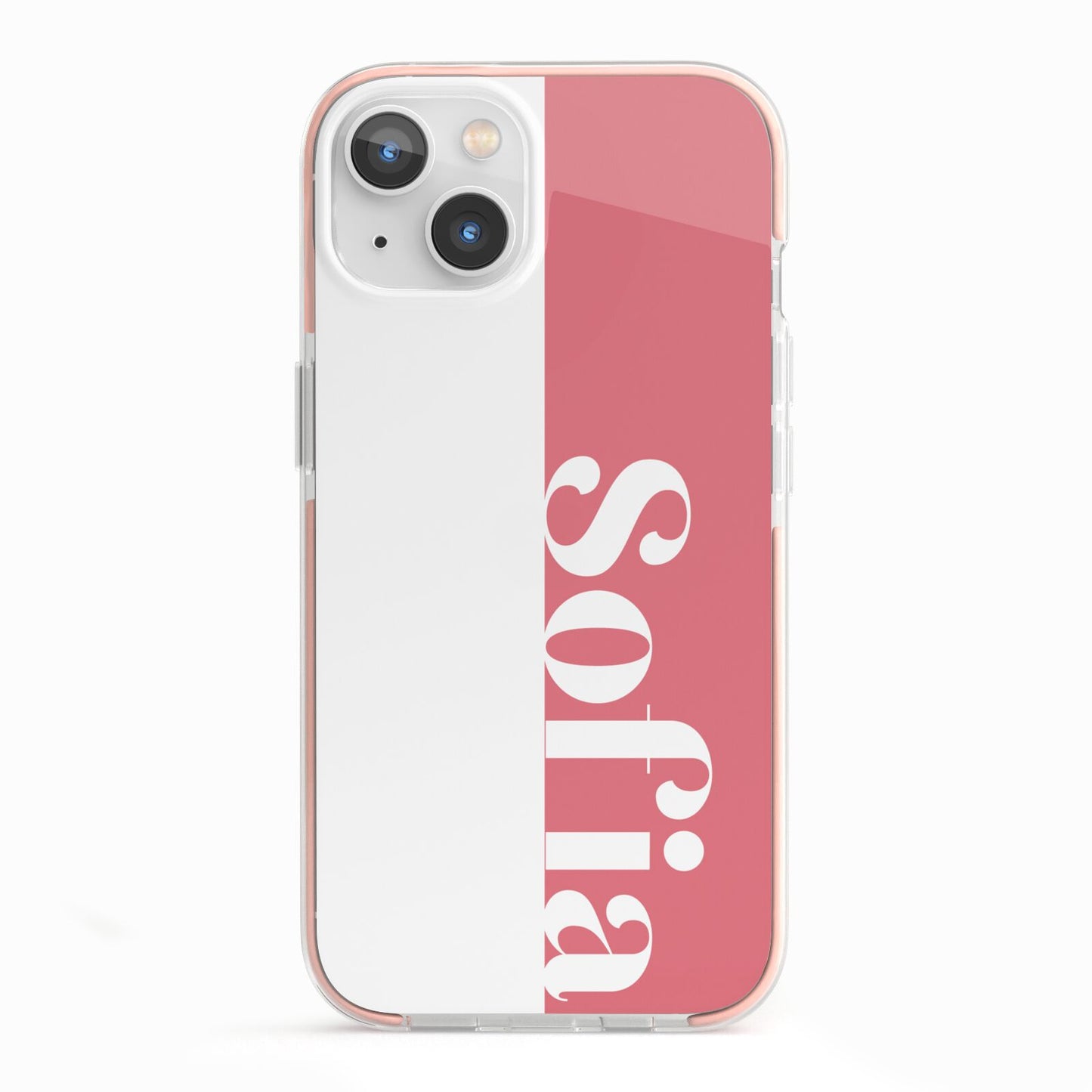 Pink White Personalised iPhone 13 TPU Impact Case with Pink Edges