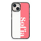 Pink White Personalised iPhone 14 Black Impact Case on Silver phone