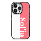 Pink White Personalised iPhone 14 Pro Black Impact Case on Silver phone