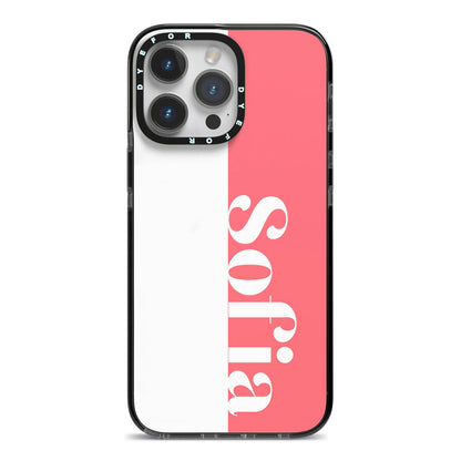 Pink White Personalised iPhone 14 Pro Max Black Impact Case on Silver phone