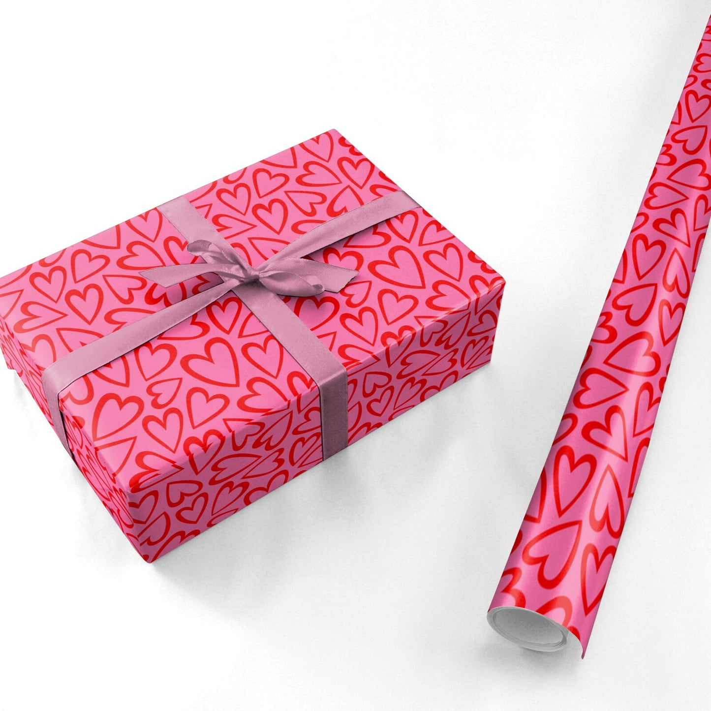 Pink and Red Love Heart Personalised Wrapping Paper