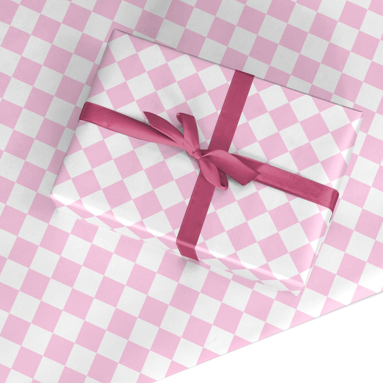 Pink and White Checkered Custom Wrapping Paper