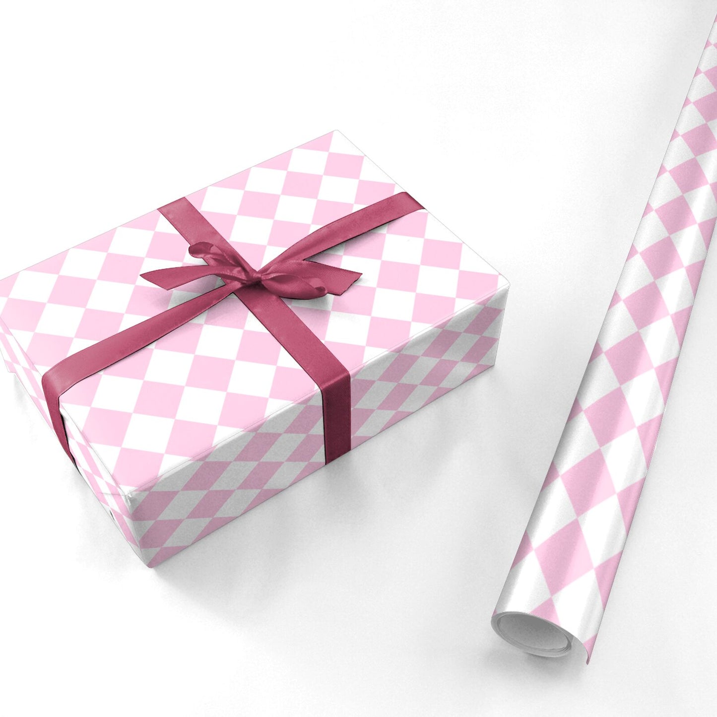 Pink and White Checkered Personalised Wrapping Paper