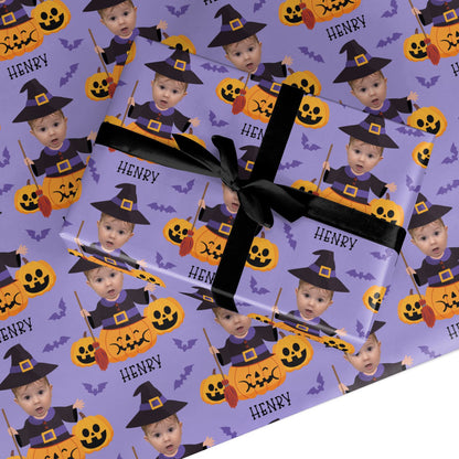 Pumpkin Witch Photo Face Custom Wrapping Paper