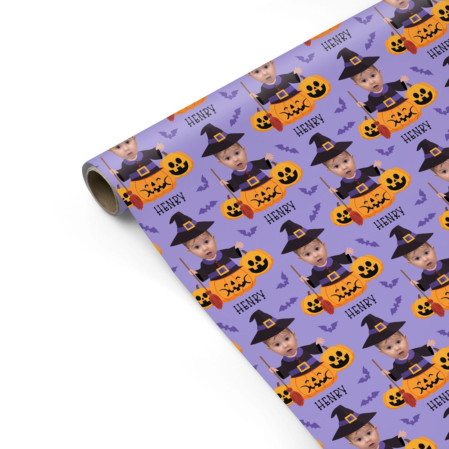 Pumpkin Witch Photo Face Personalised Gift Wrap