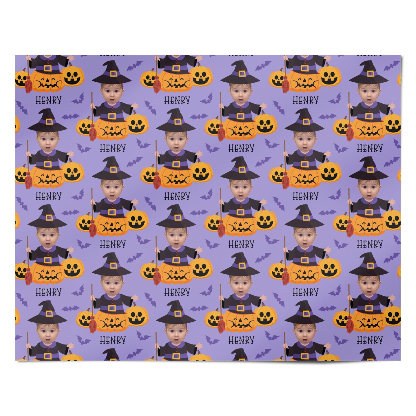 Pumpkin Witch Photo Face Personalised Wrapping Paper Alternative