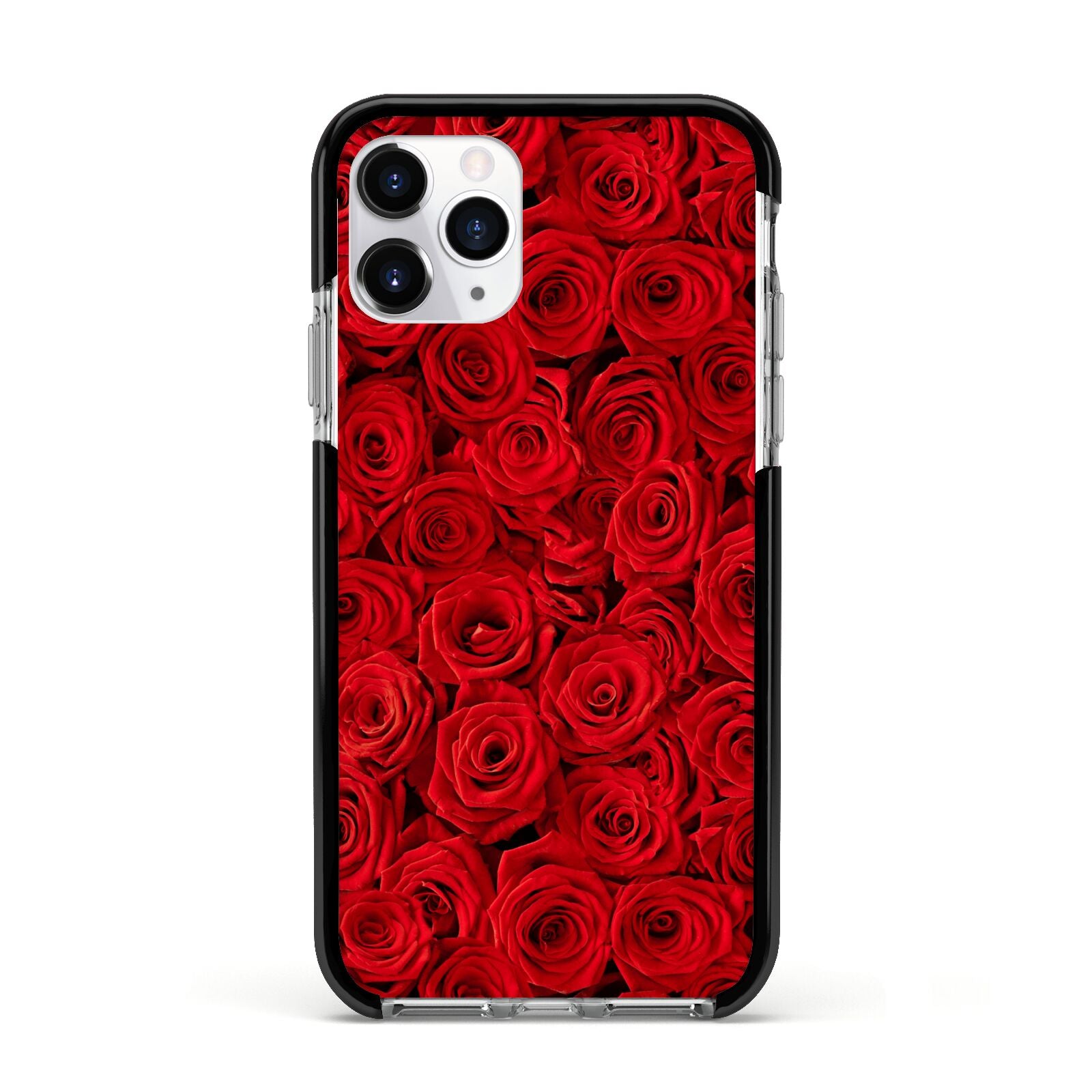 Red Rose Apple iPhone 11 Pro in Silver with Black Impact Case