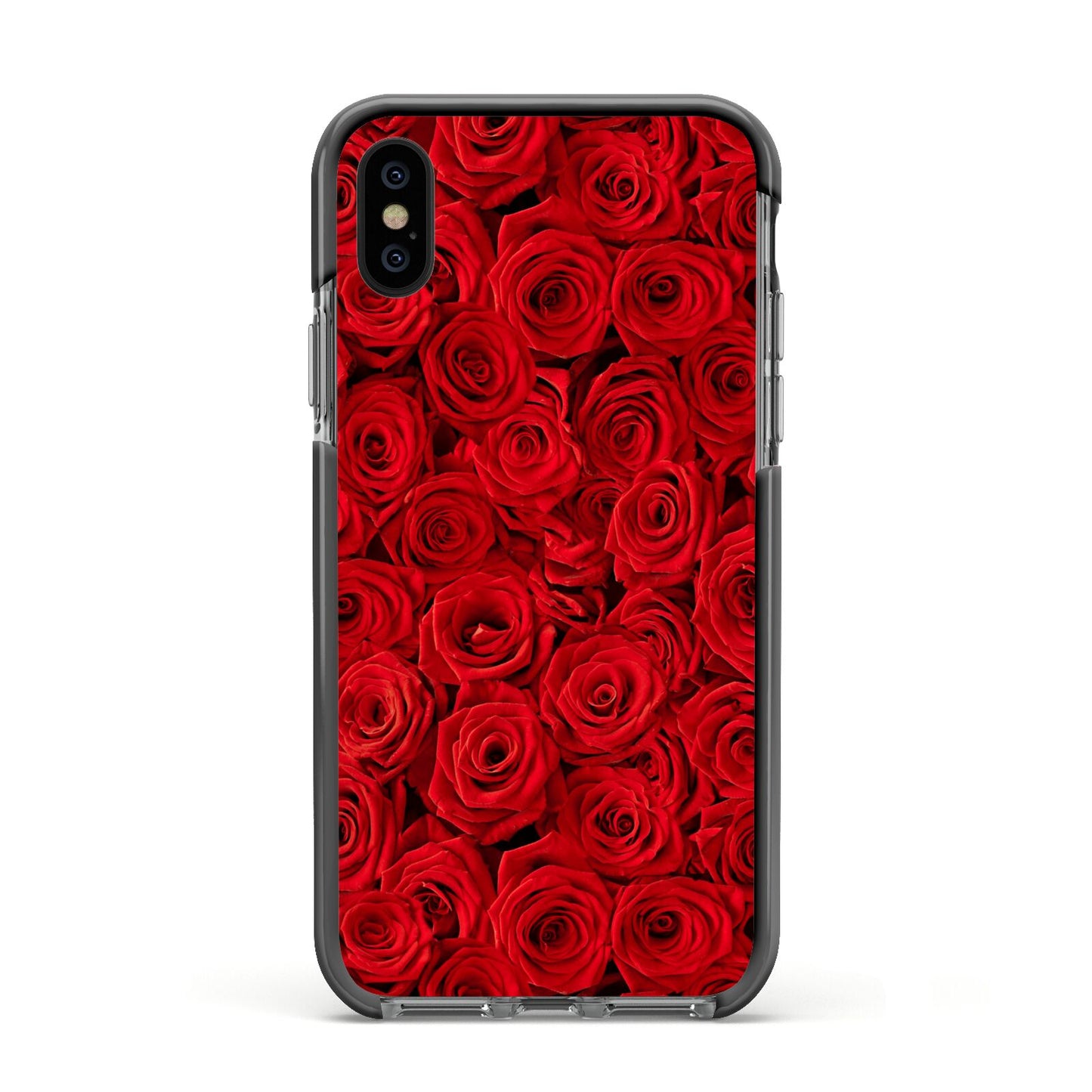 Red Rose Apple iPhone Xs Impact Case Black Edge on Black Phone