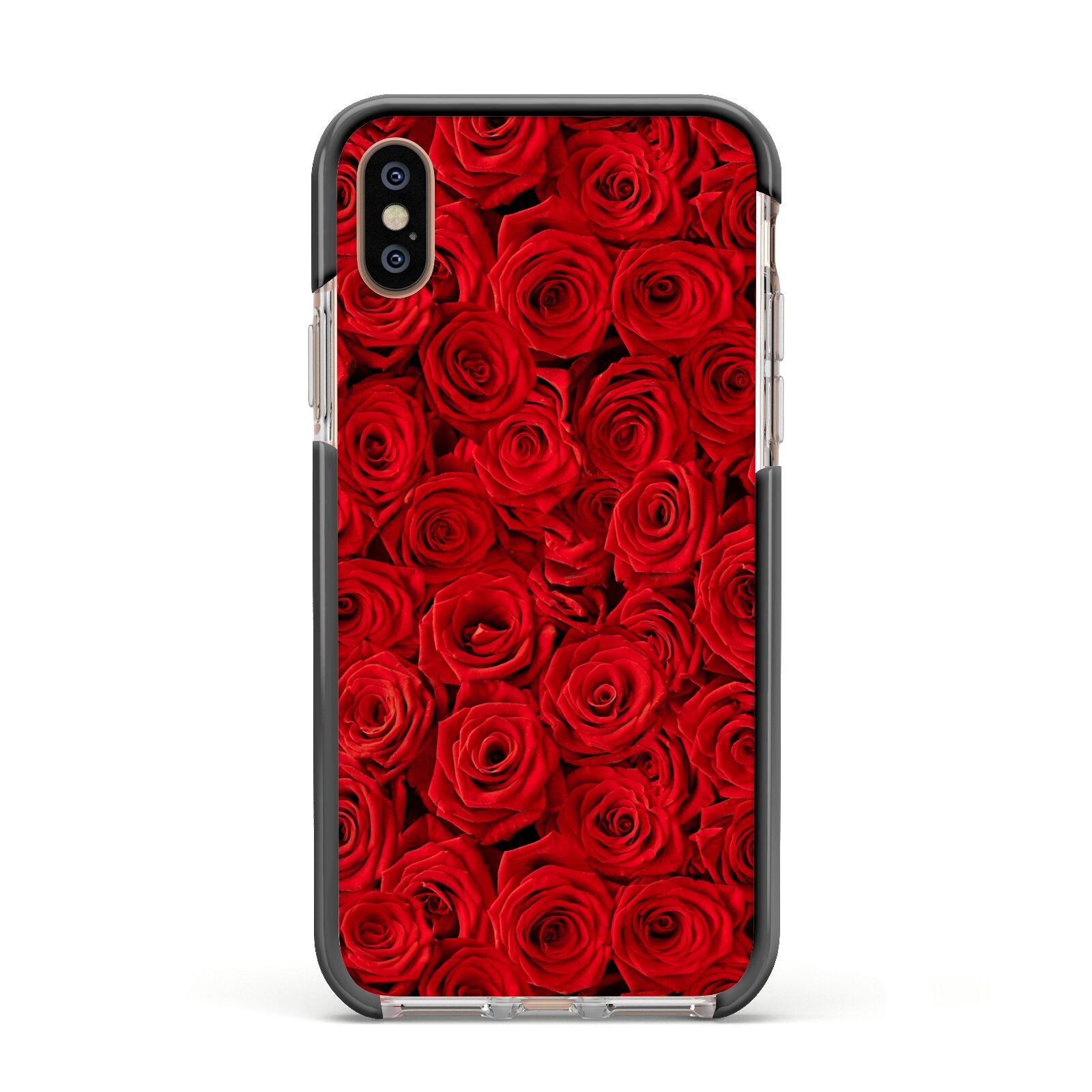 Red Rose Apple iPhone Xs Impact Case Black Edge on Gold Phone