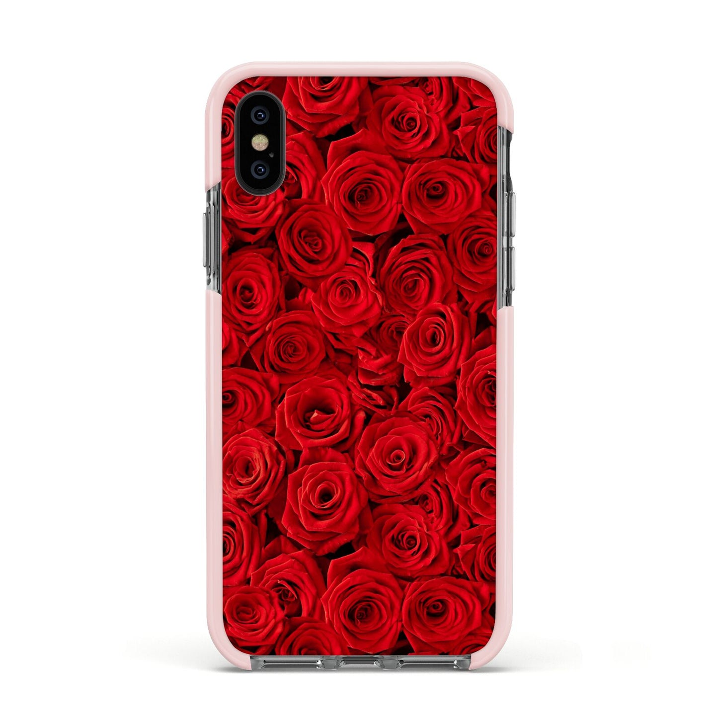 Red Rose Apple iPhone Xs Impact Case Pink Edge on Black Phone