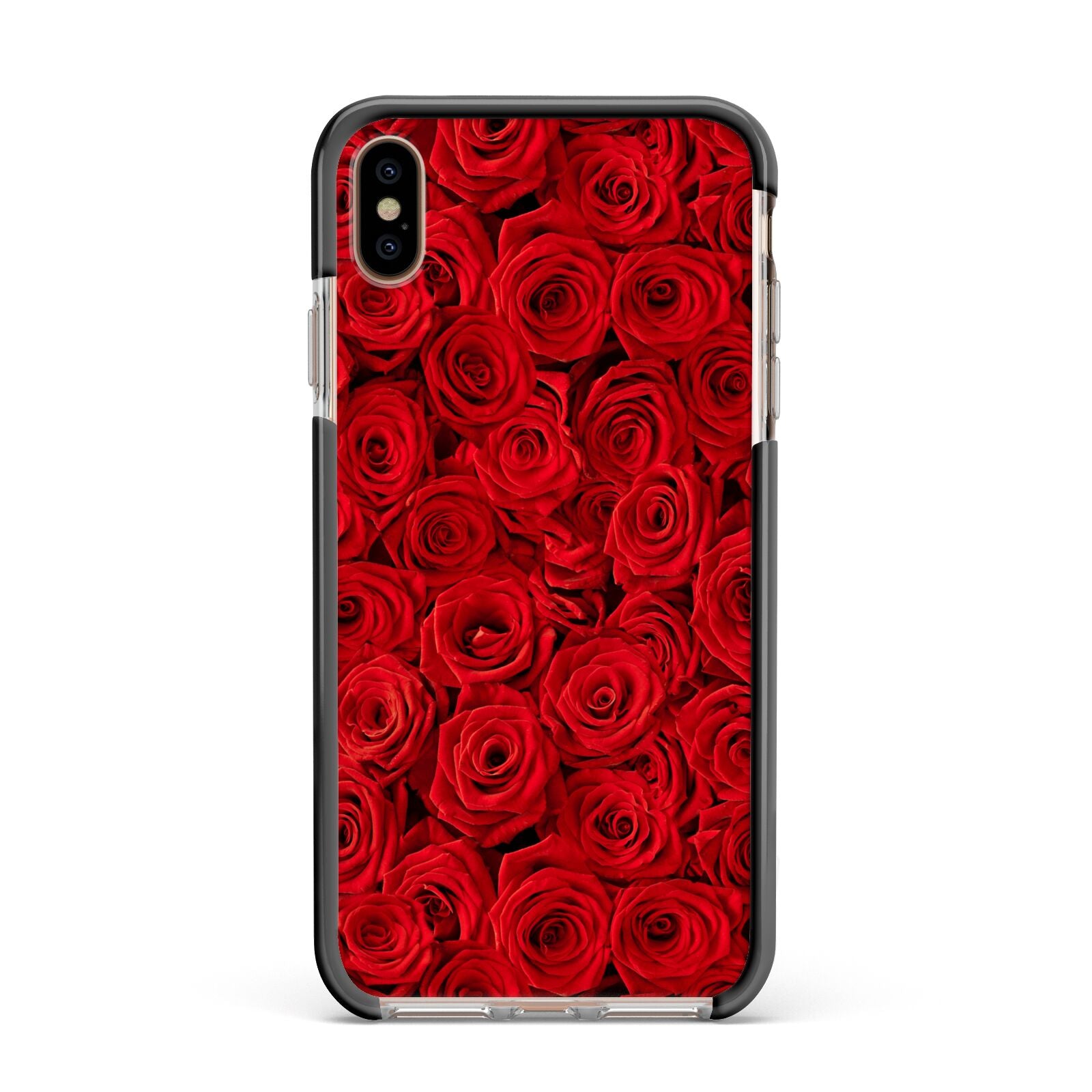 Red Rose Apple iPhone Xs Max Impact Case Black Edge on Gold Phone