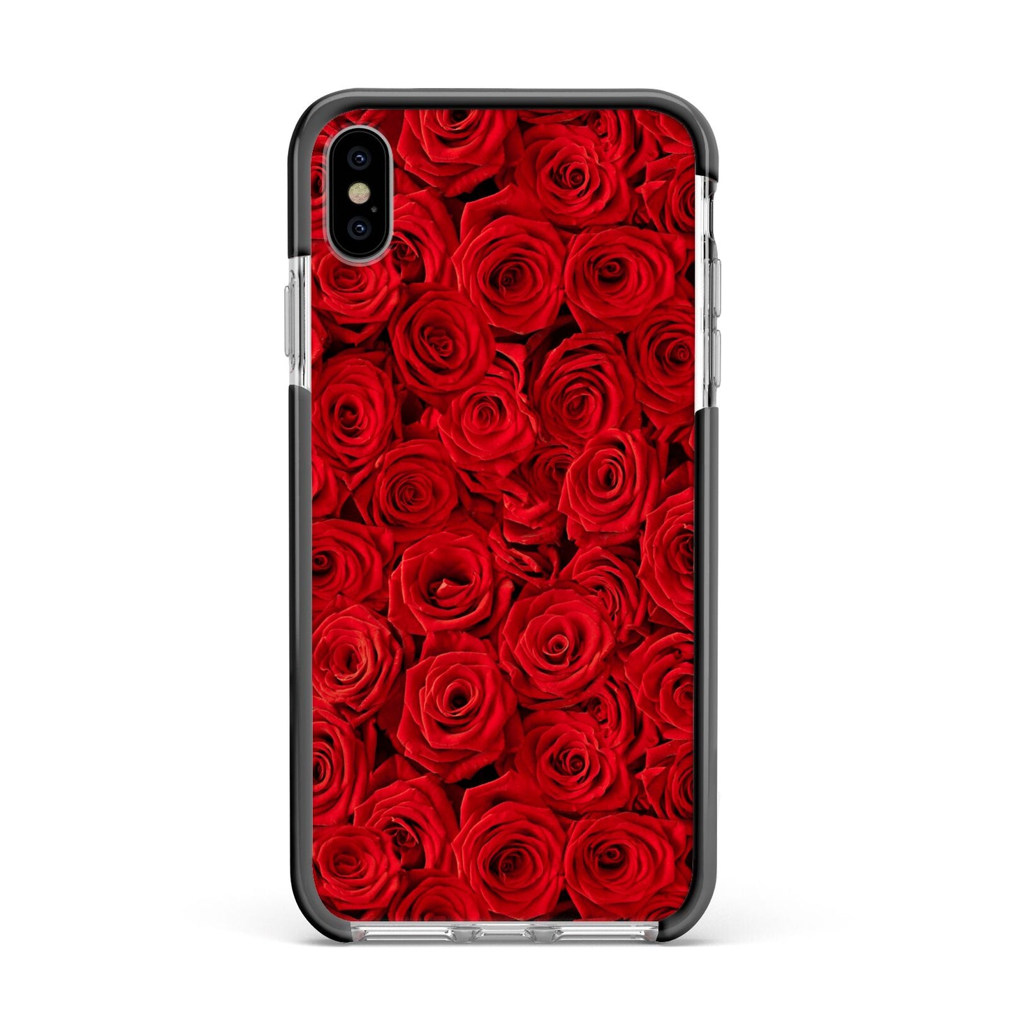 Red Rose Apple iPhone Xs Max Impact Case Black Edge on Silver Phone