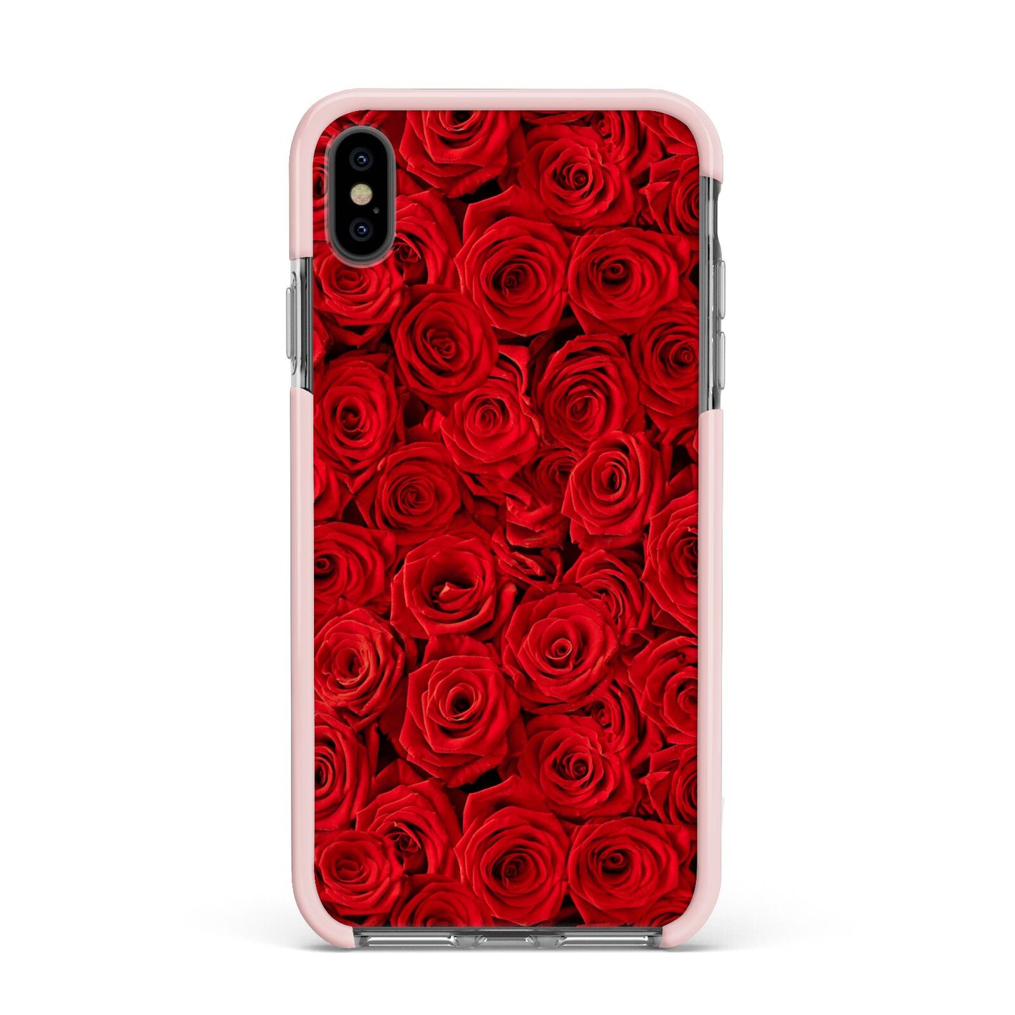 Red Rose Apple iPhone Xs Max Impact Case Pink Edge on Black Phone