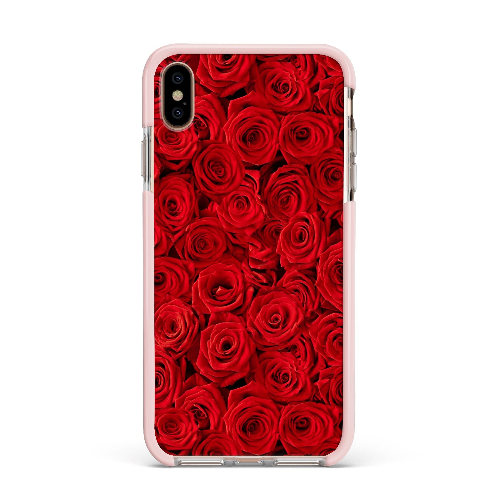 Red Rose Apple iPhone Xs Max Impact Case Pink Edge on Gold Phone