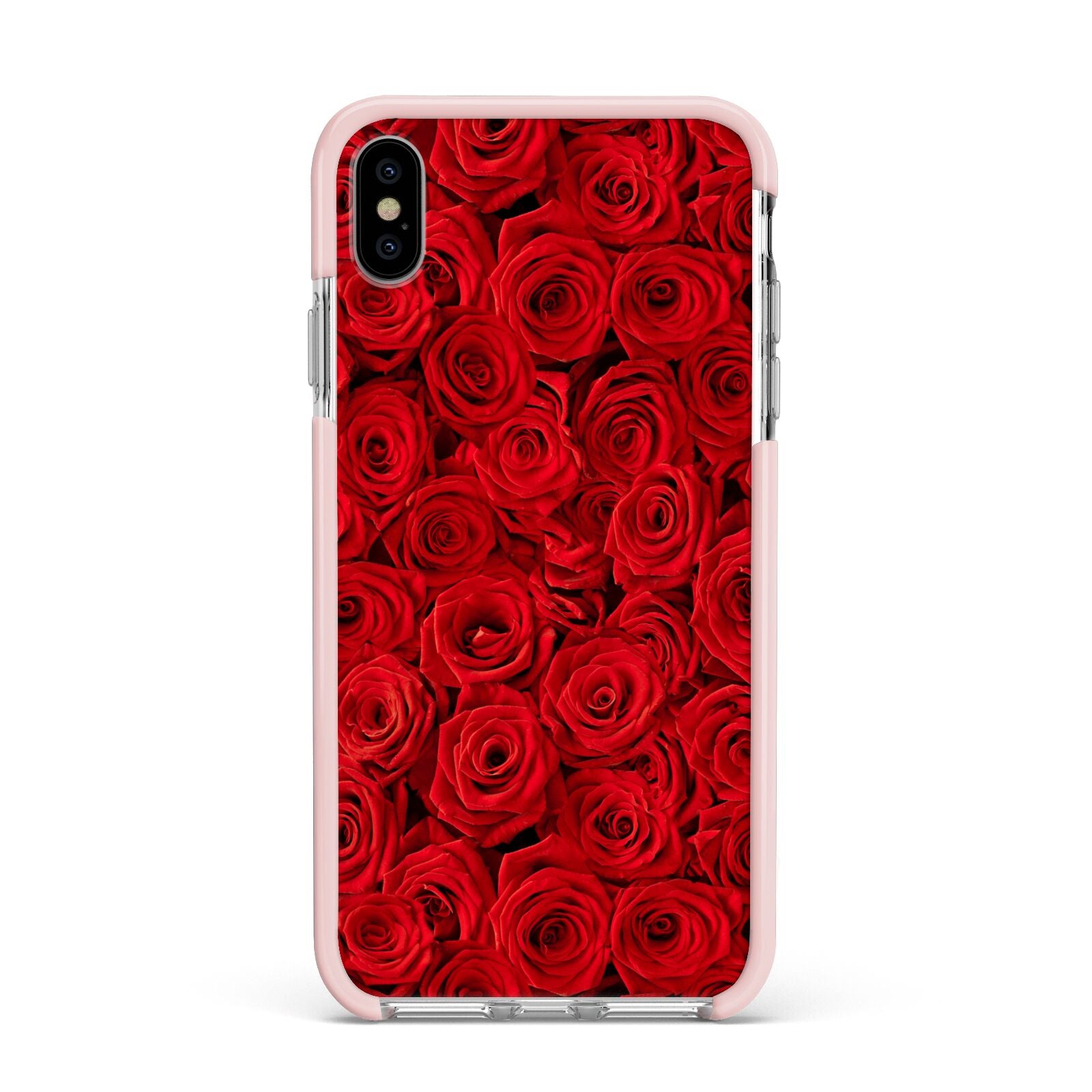 Red Rose Apple iPhone Xs Max Impact Case Pink Edge on Silver Phone