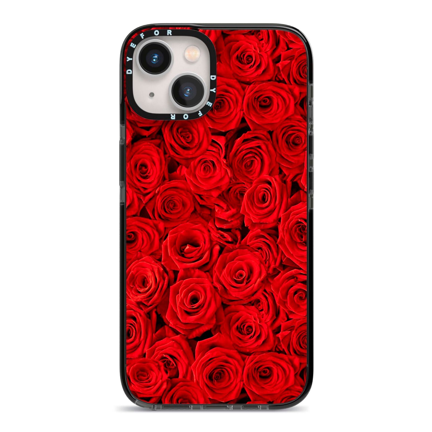 Red Rose iPhone 13 Black Impact Case on Silver phone