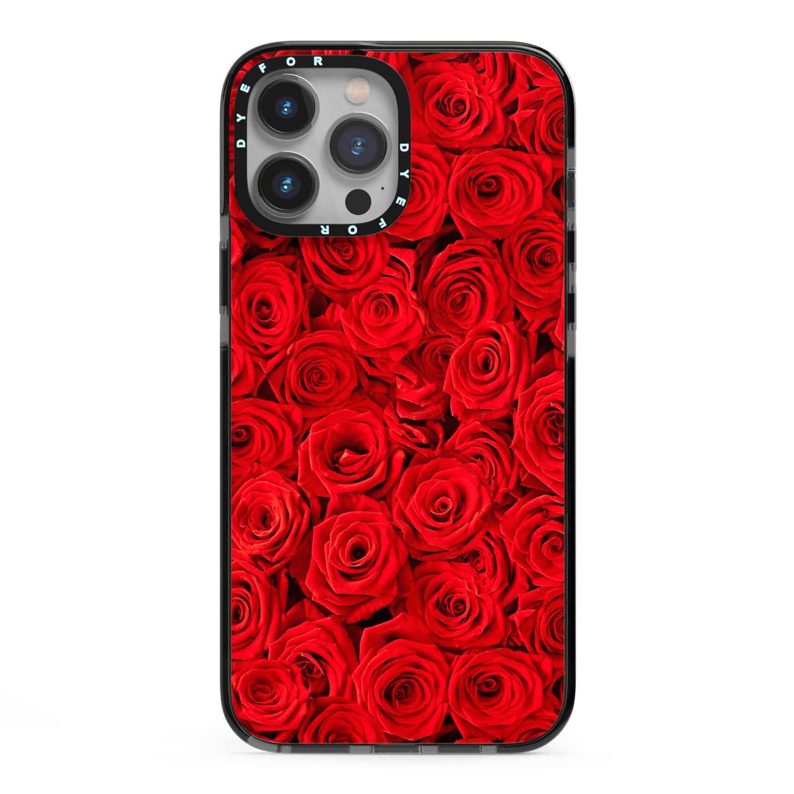 Red Rose iPhone 13 Pro Max Black Impact Case on Silver phone