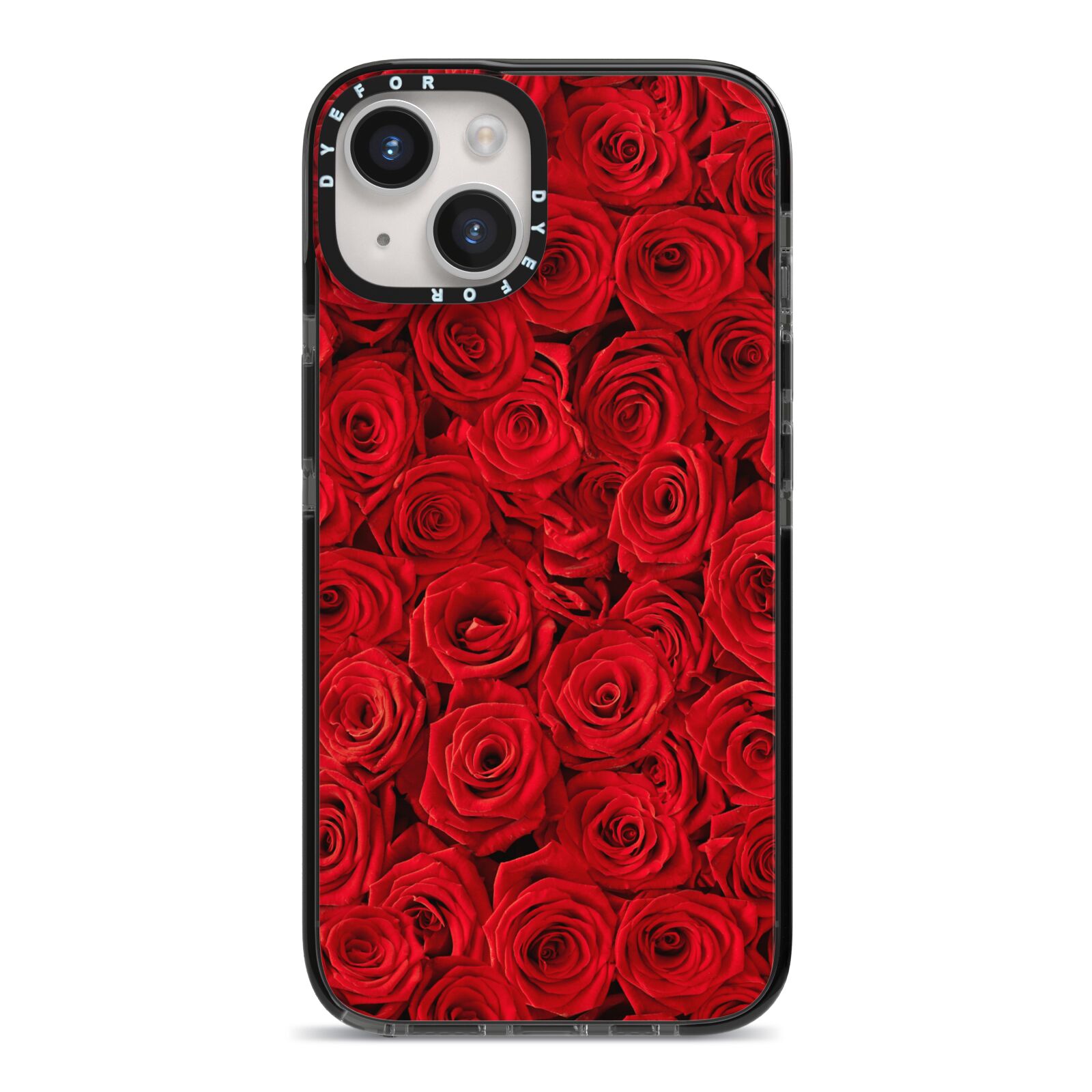 Red Rose iPhone 14 Black Impact Case on Silver phone