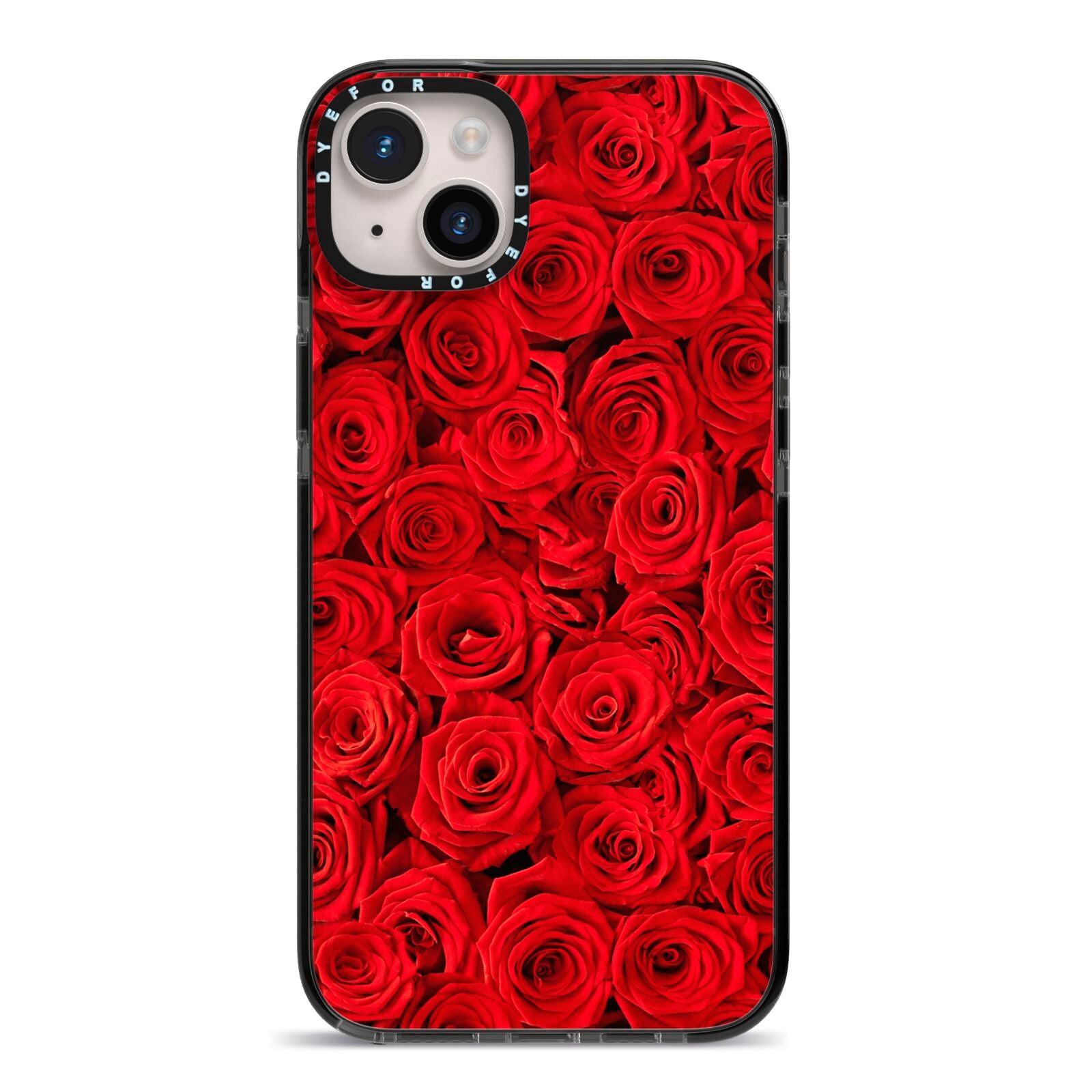 Red Rose iPhone 14 Plus Black Impact Case on Silver phone