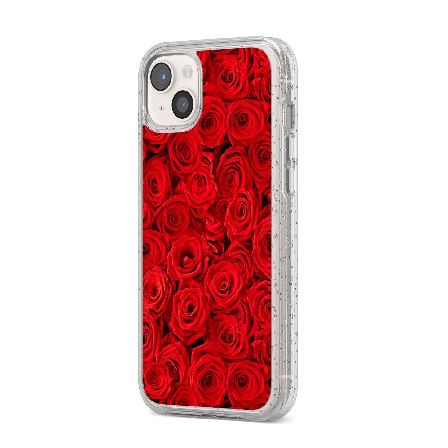 Red Rose iPhone 14 Plus Glitter Tough Case Starlight Angled Image