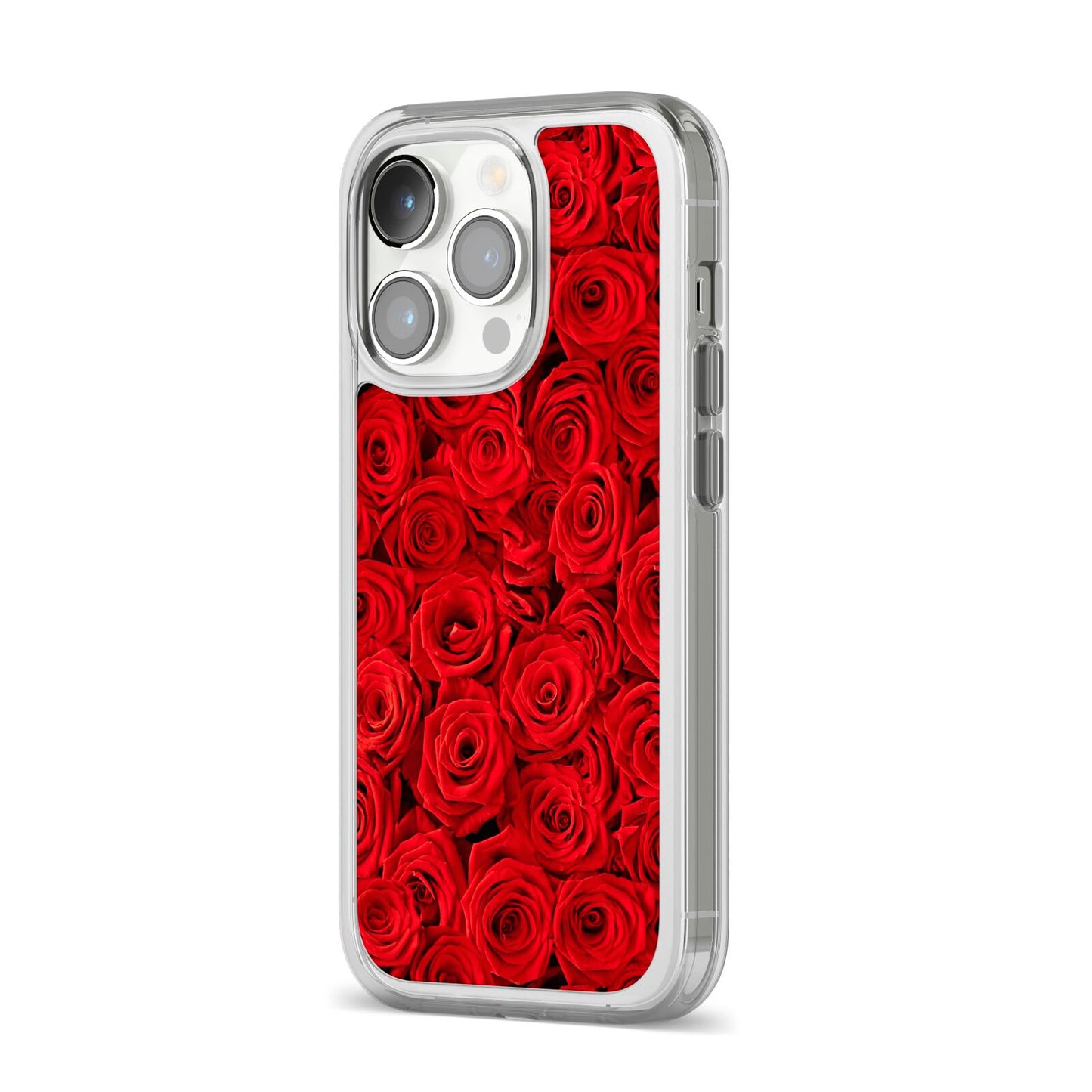 Red Rose iPhone 14 Pro Clear Tough Case Silver Angled Image