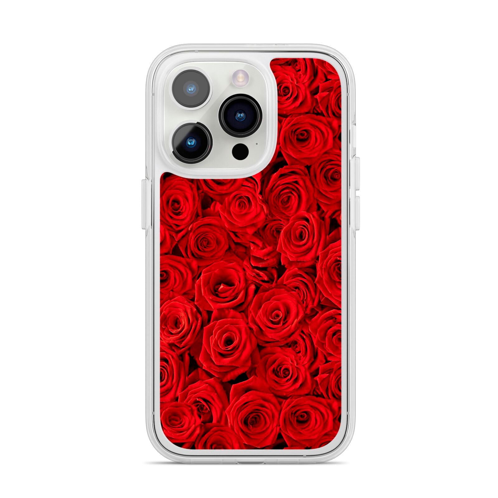 Red Rose iPhone 14 Pro Clear Tough Case Silver