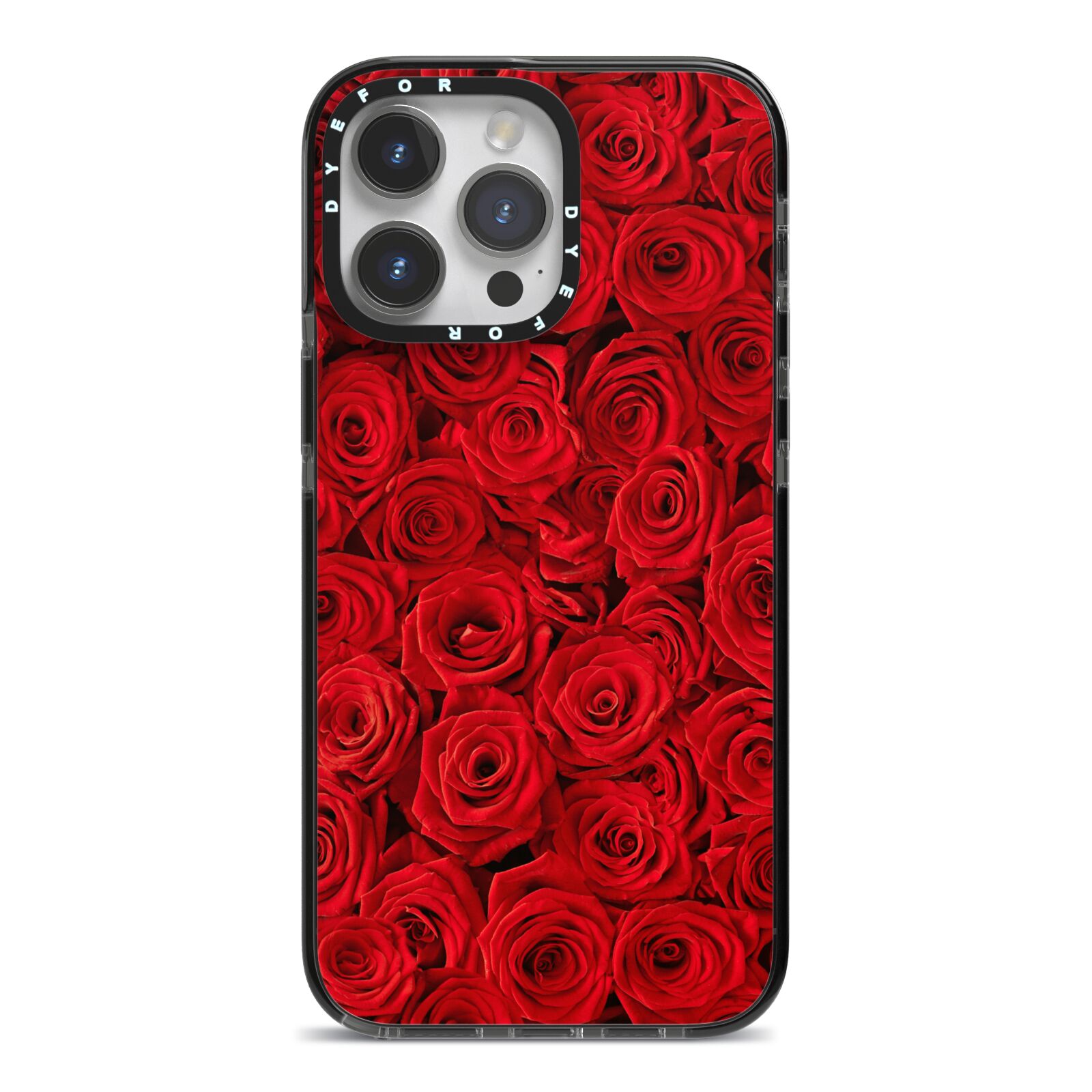 Red Rose iPhone 14 Pro Max Black Impact Case on Silver phone