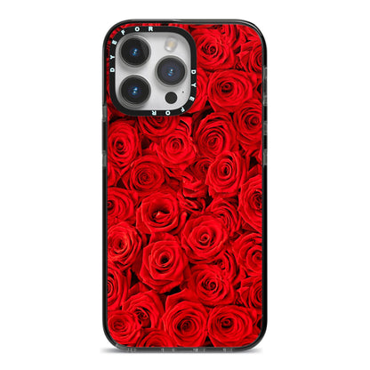 Red Rose iPhone 14 Pro Max Black Impact Case on Silver phone