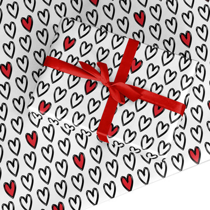 Red and Black Love Heart Outline Custom Wrapping Paper