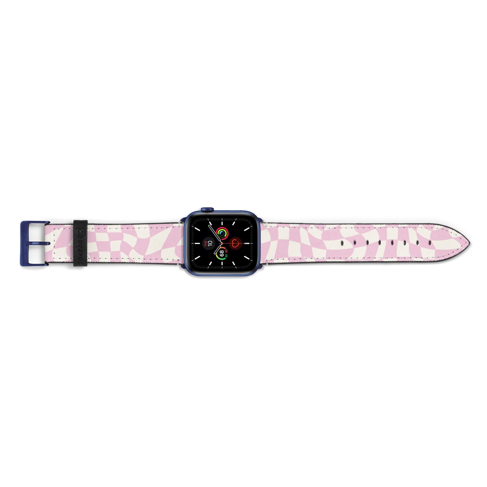 Retro Pink Check Apple Watch Strap Landscape Image Blue Hardware