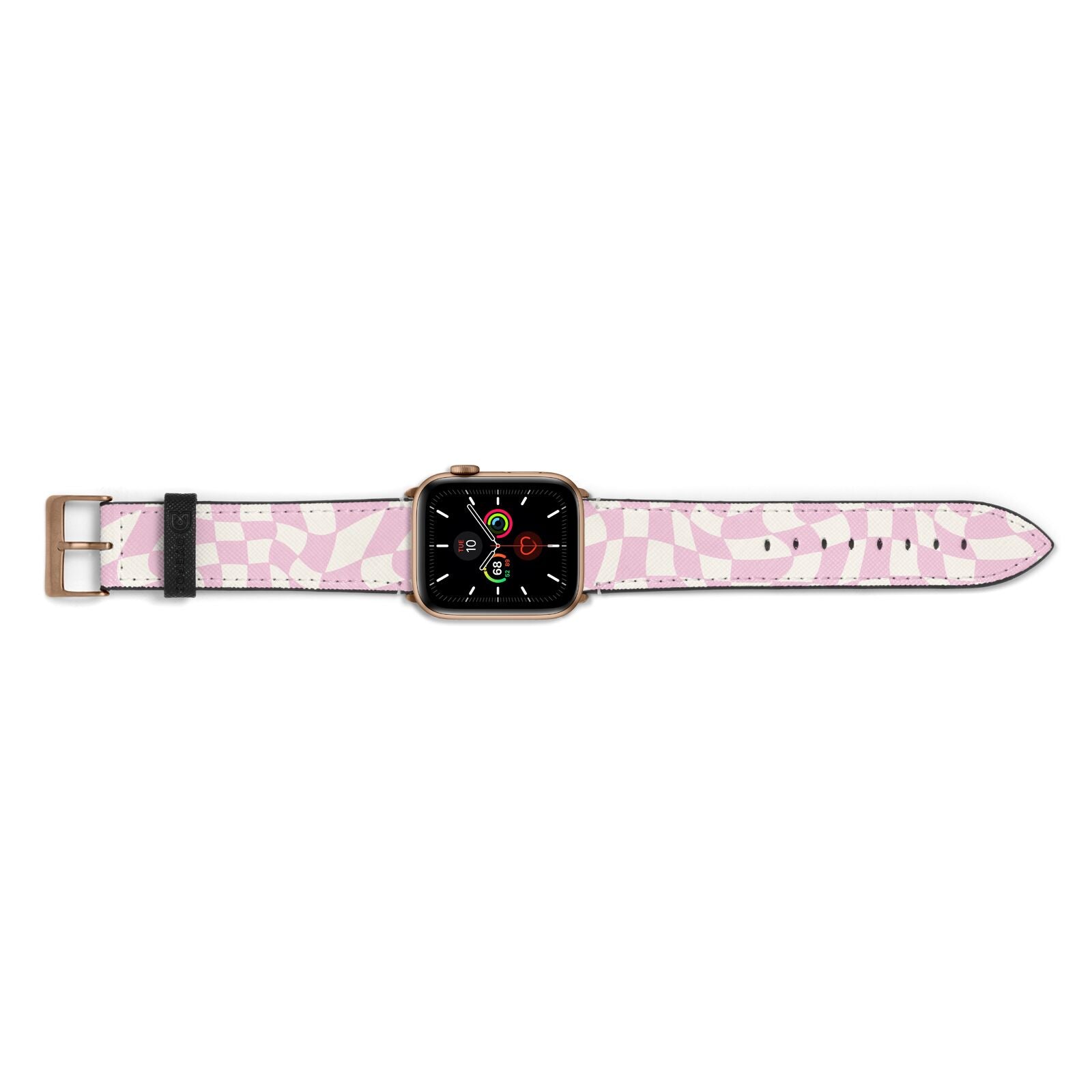 Retro Pink Check Apple Watch Strap Landscape Image Gold Hardware