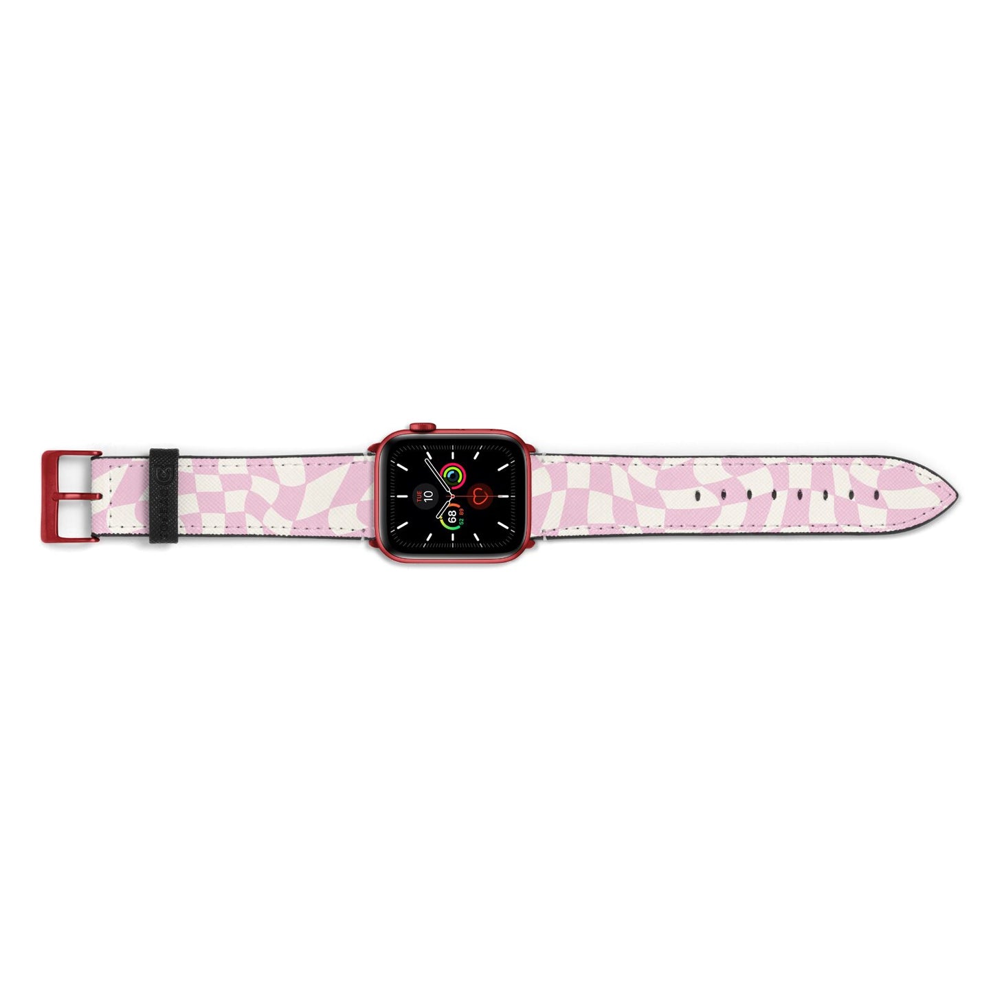 Retro Pink Check Apple Watch Strap Landscape Image Red Hardware