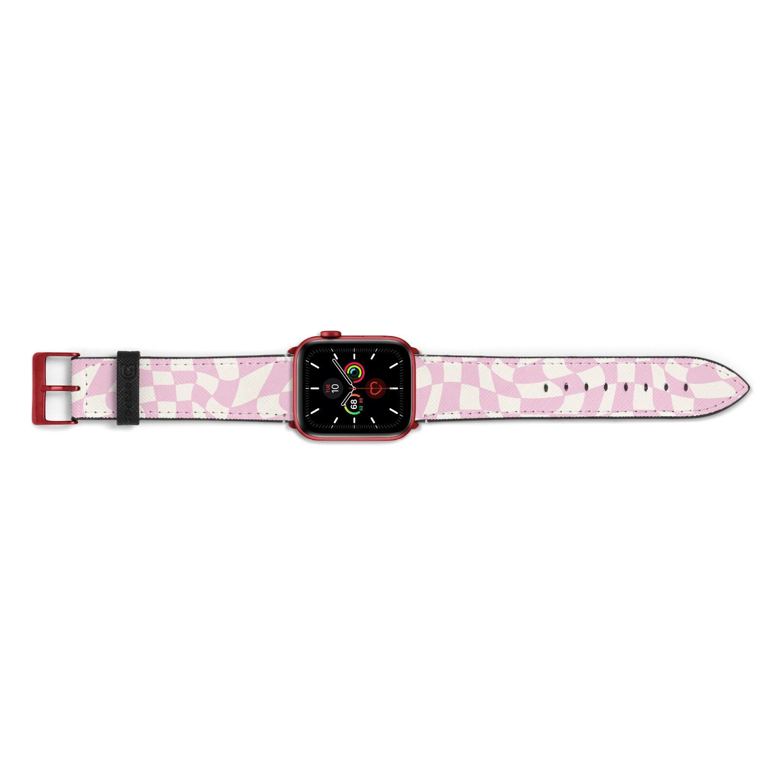 Retro Pink Check Apple Watch Strap Landscape Image Red Hardware