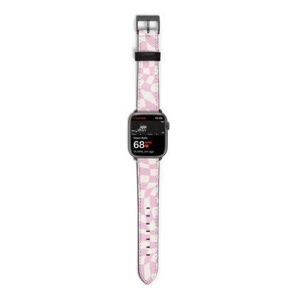 Retro Pink Check Apple Watch Strap Size 38mm with Space Grey Hardware