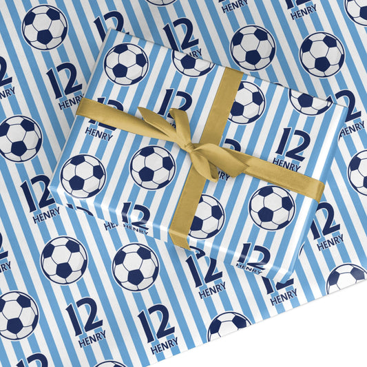 Sky Blue Personalised Football Custom Wrapping Paper