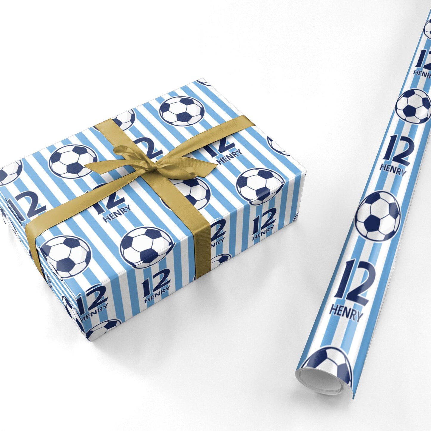 Sky Blue Personalised Football Personalised Wrapping Paper